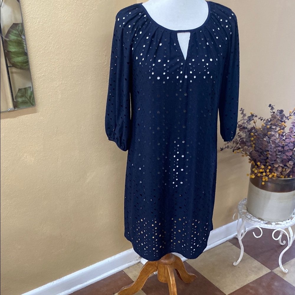 London Times Navy Midi Dress